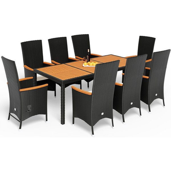 Casaria Garten-Essgruppe, (9-tlg), 8 Personen Polyrattan 2 verstellbare Lehnen Auflagen Holz Wetterfest