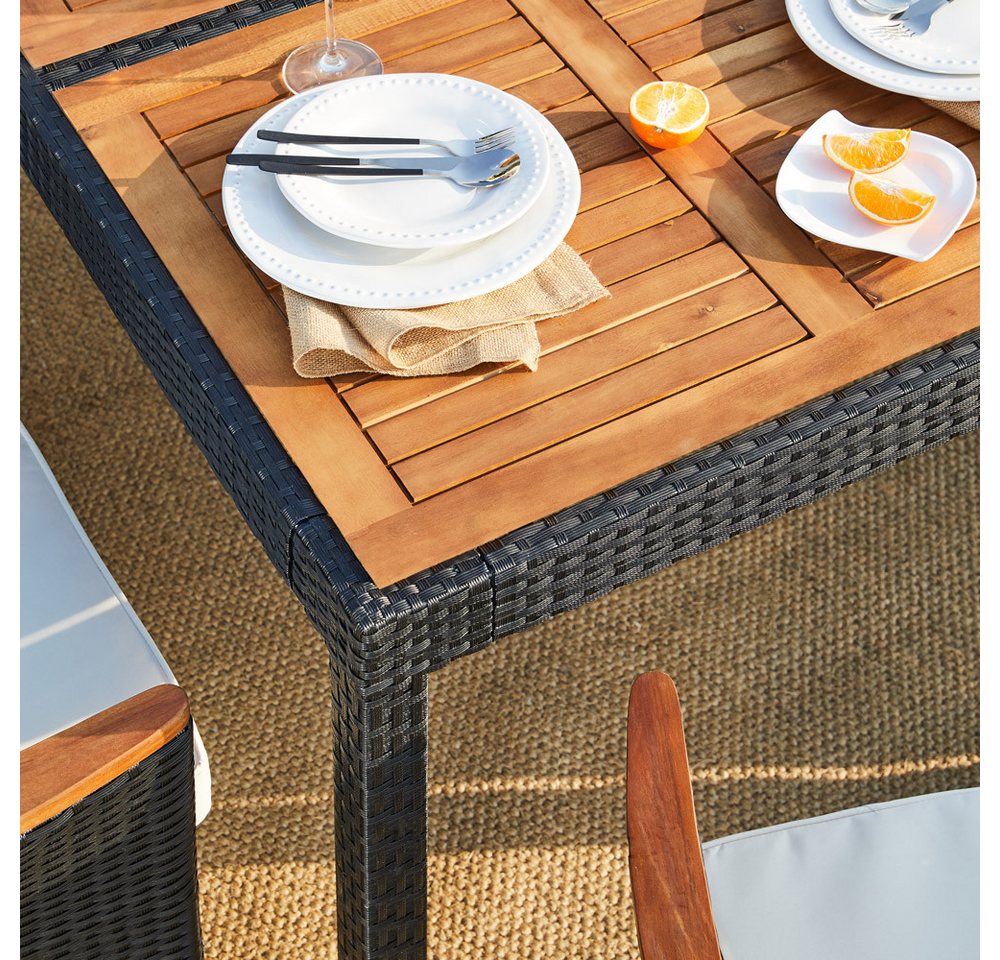 Casaria Garten-Essgruppe, (9-tlg), 8 Personen Polyrattan 2 verstellbare Lehnen Auflagen Holz Wetterfest – Bild 4 von 5