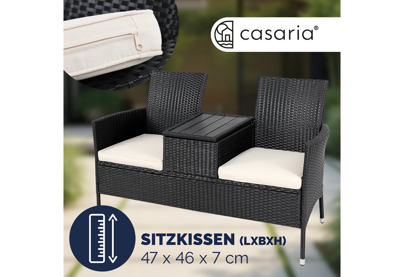 Casaria Gartenbank, Sitzbank inkl. Auflagen Polyrattan 320kg Belastbar Tisch Garten – Bild 4 von 5