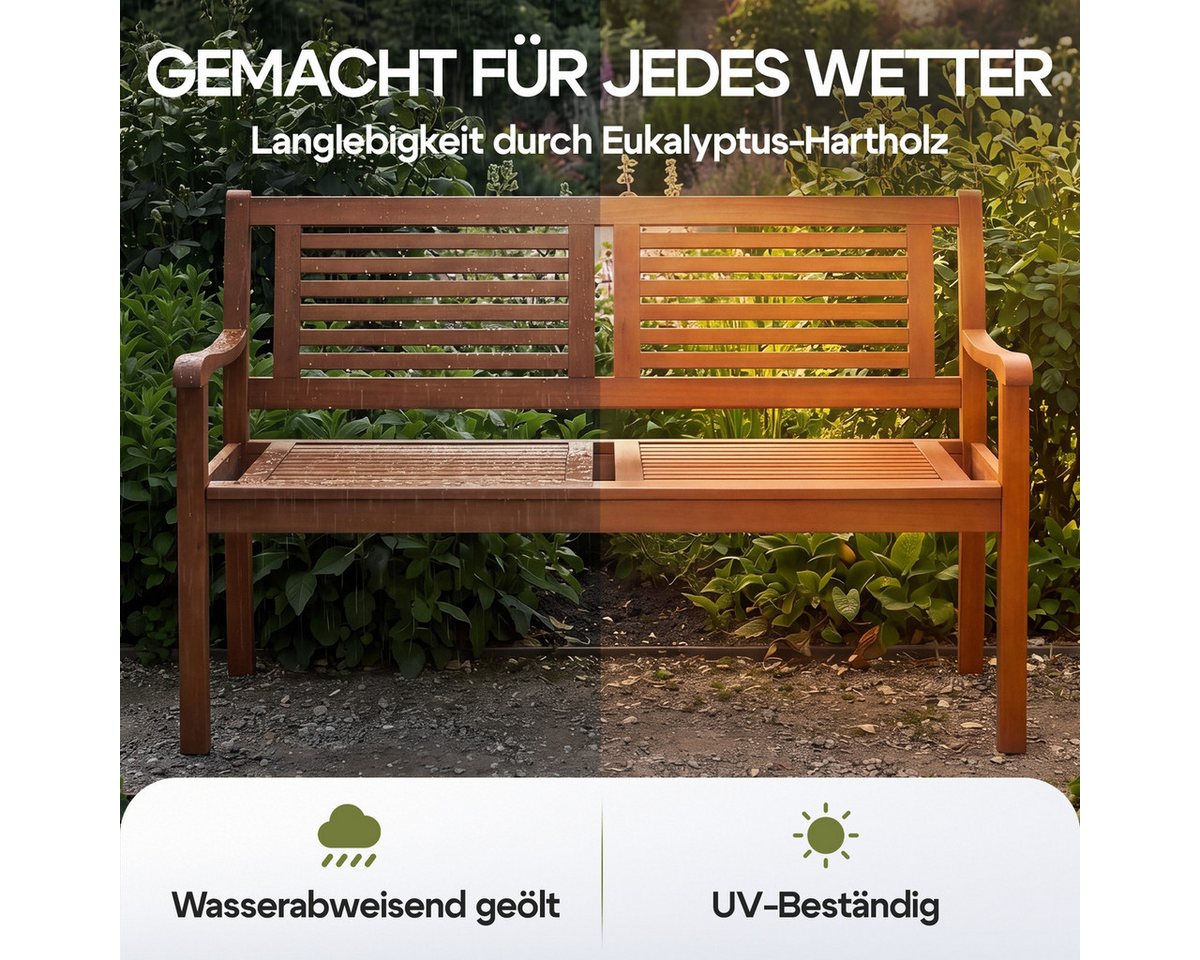 Casaria Gartenbank, Wetterfest Eukalyptus Holz FSC® 120x60x90cm 320kg Belastbarkeit – Bild 5 von 5