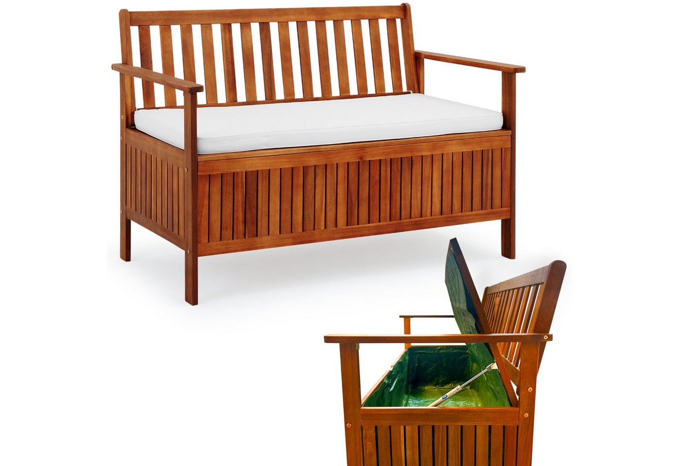 Casaria Gartenbank, Sitzbank inkl. Auflage 320kg Belastbar Garten Holzbank Akazie – Bild 3 von 5
