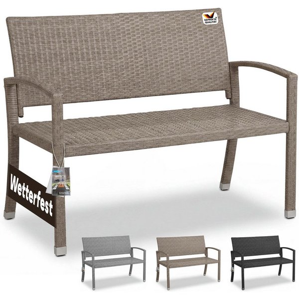 Casaria Gartenbank, Sitzbank Wetterfest 320kg Belastbar Garten Bank Polyrattan Creme