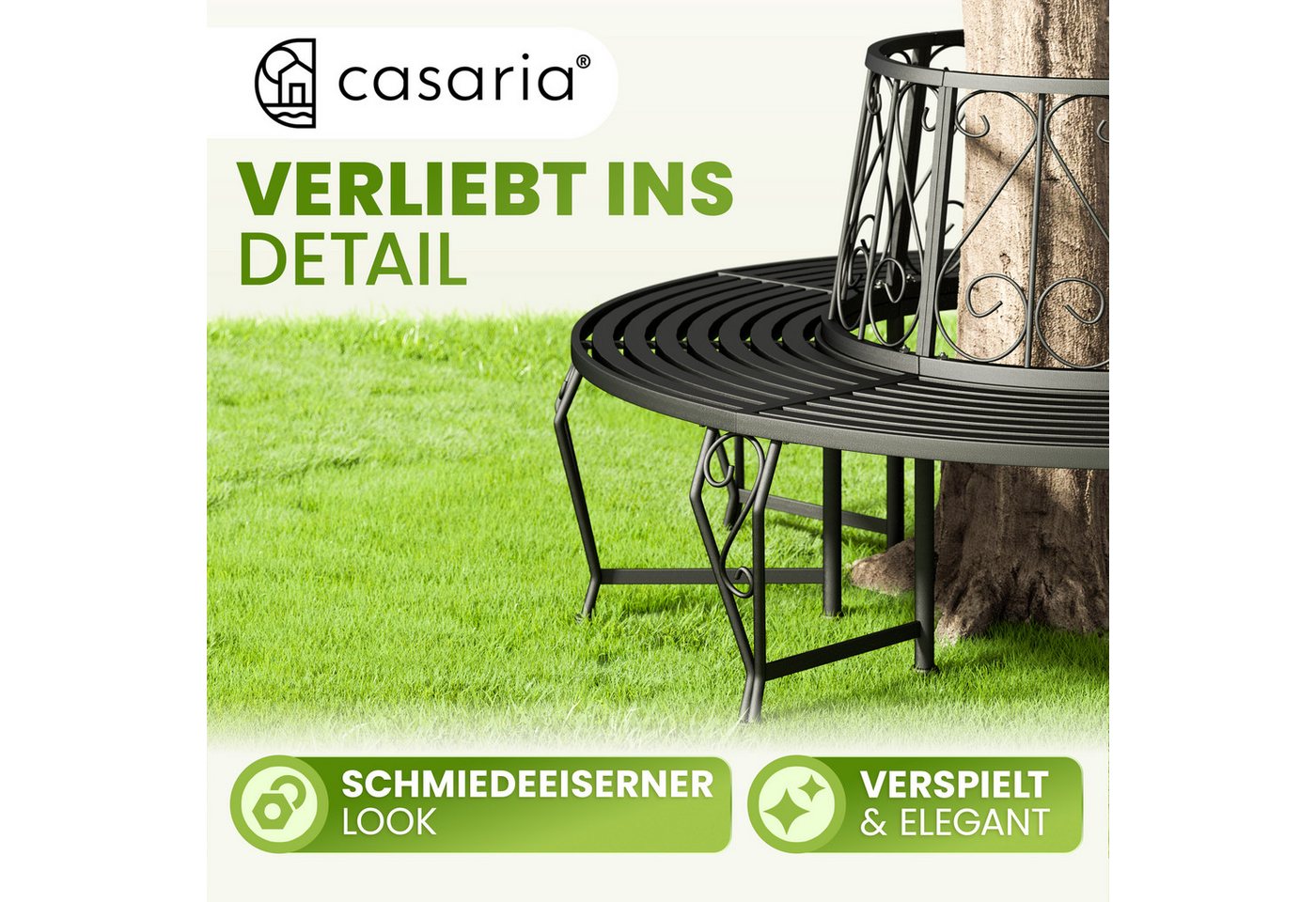 Casaria Gartenbank, Sitzbank Ø160cm Metall 320kg Belastbar Garten Baum Schwarz – Bild 2 von 5