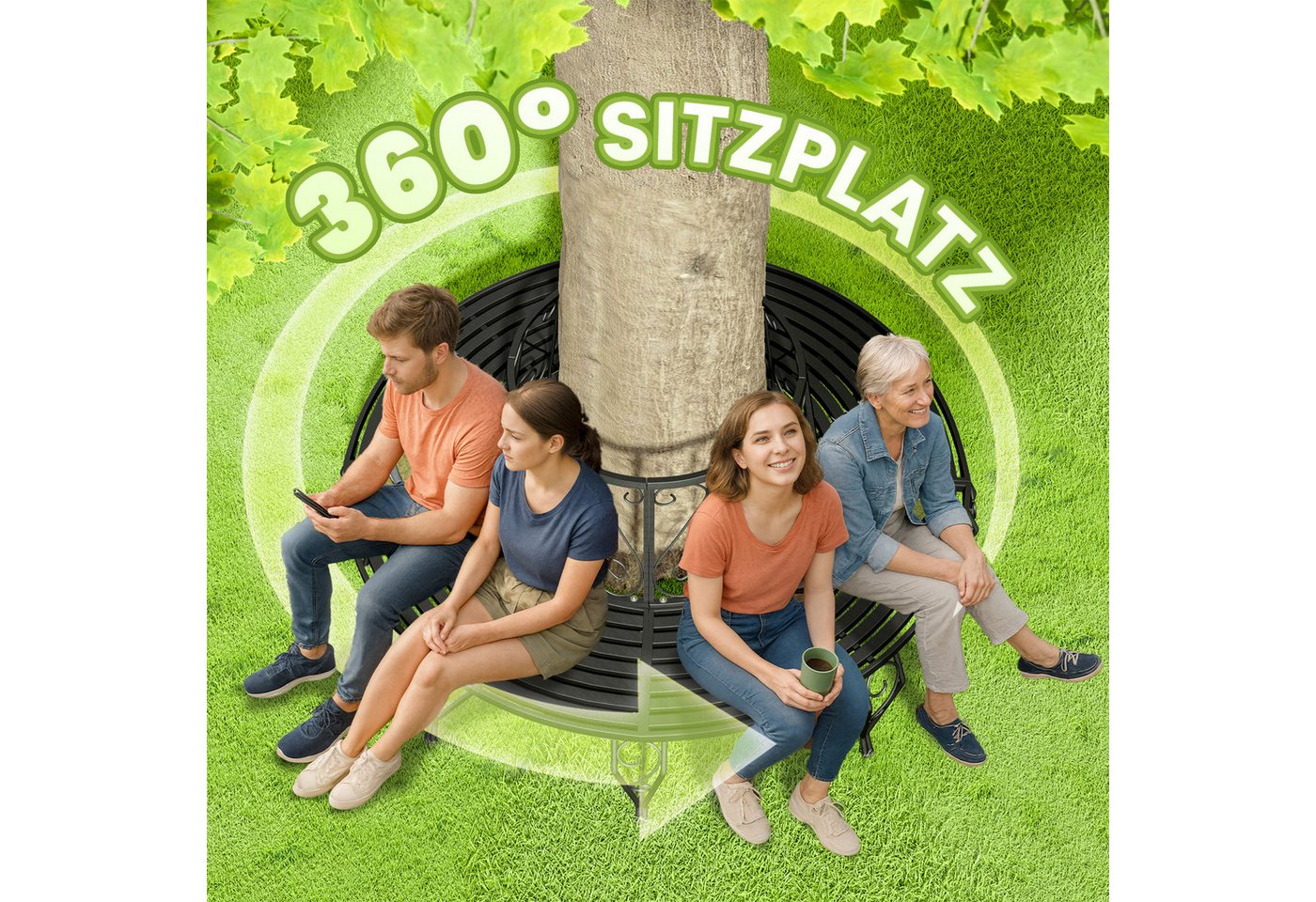 Casaria Gartenbank, Sitzbank Ø160cm Metall 320kg Belastbar Garten Baum Schwarz – Bild 3 von 5