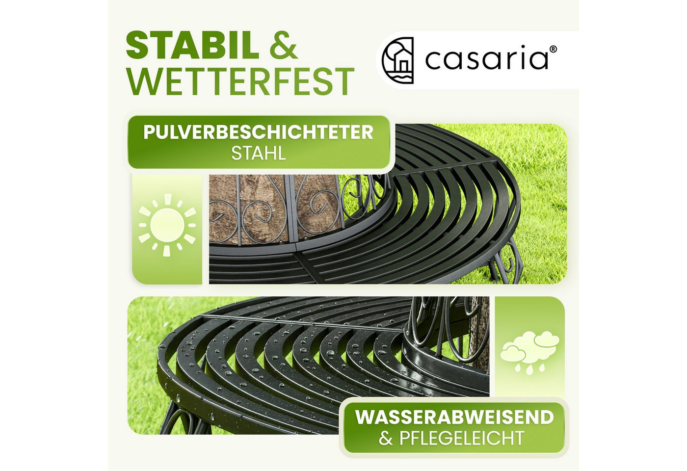 Casaria Gartenbank, Sitzbank Ø160cm Metall 320kg Belastbar Garten Baum Schwarz – Bild 4 von 5