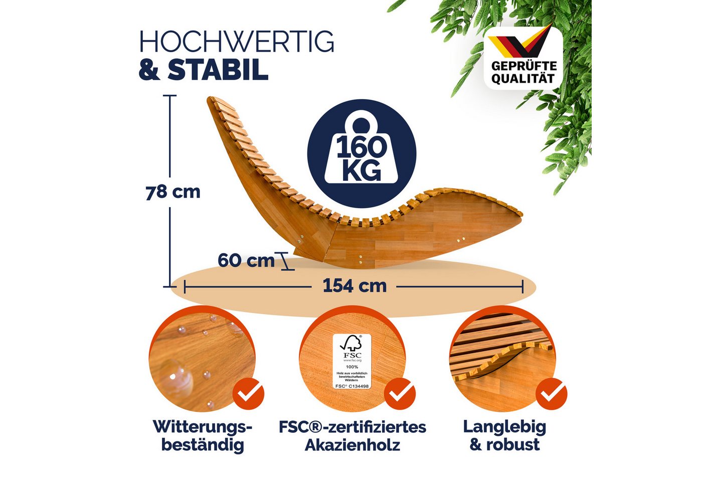 Casaria Gartenliege, 2 St., Klappbar Wetterfest Holz 160kg Belastbarkeit Akazie Garten Liege – Bild 4 von 5