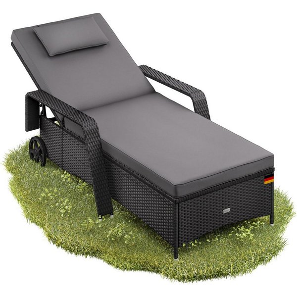 Casaria Gartenliege, 165kg Belastbar 7cm Auflage mit Rollen Sonnenliege 5fach verstellbar