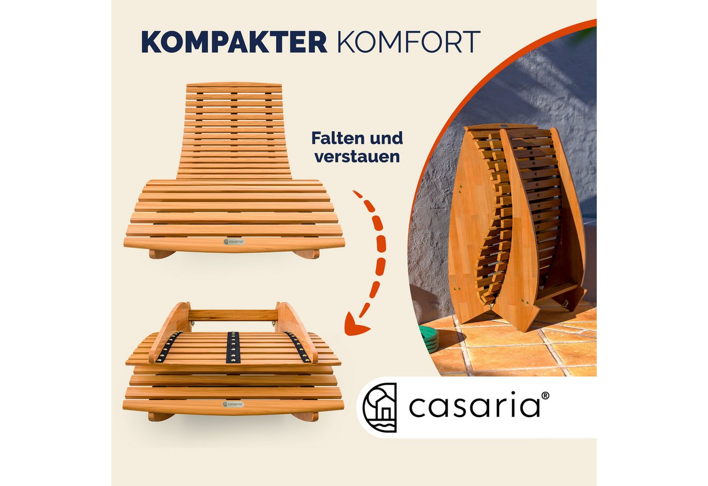 Casaria Gartenliege, Sonnenliege inkl. Auflage Holz Klappbar FSC® Garten Anthrazit – Bild 4 von 5