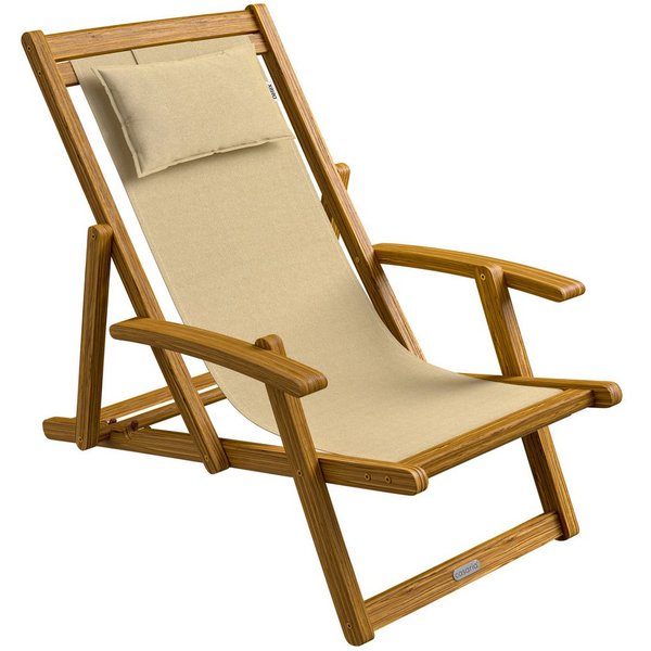 Casaria Gartenliege Beige, 160kg Belastbar Armlehne Nackenkissen Klappbar Verstellbar