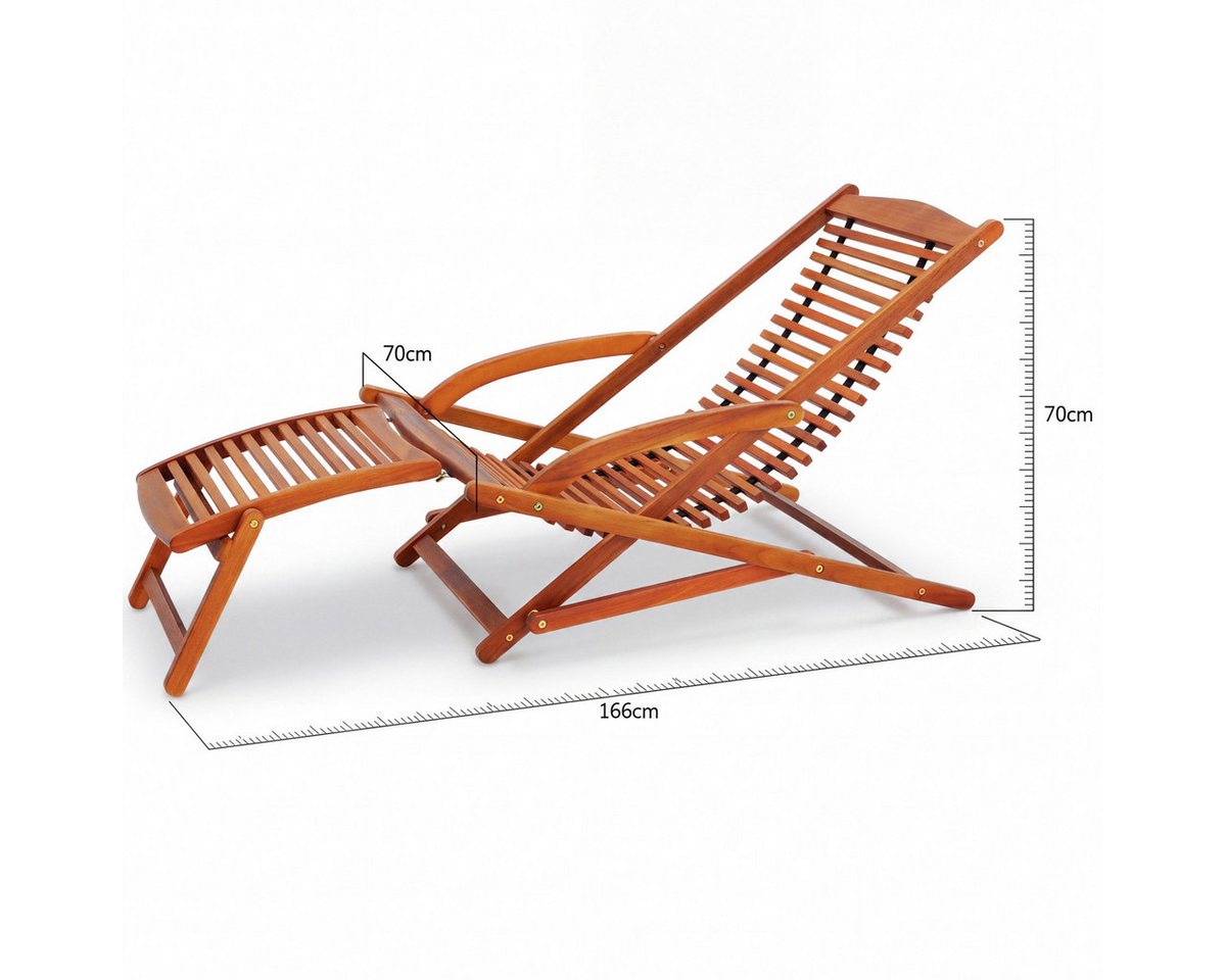 Casaria Gartenliege Braun, Wetterfest Holz klappbar Ergonomisch Kopfkissen Fußstütze – Bild 2 von 5