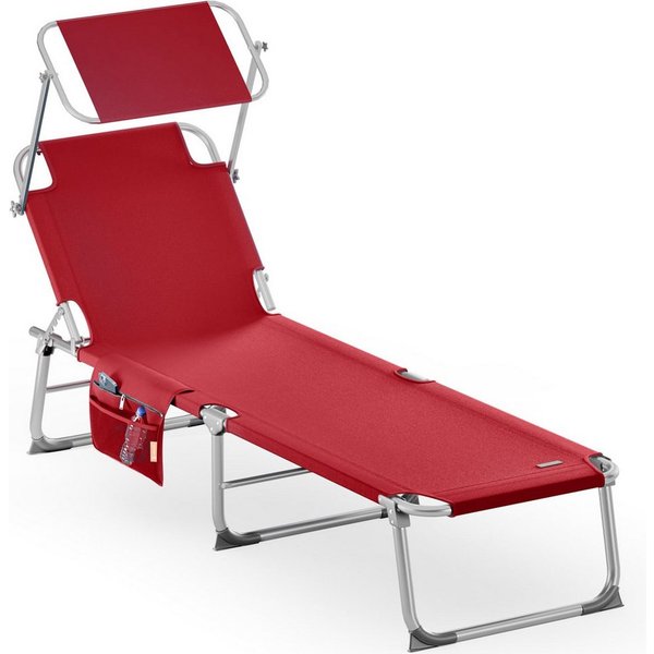 Casaria Gartenliege Ibiza, 1 St., Klappbar Sonnenliege mit Dach Liegestuhl Strand 190x60cm Leicht Rot