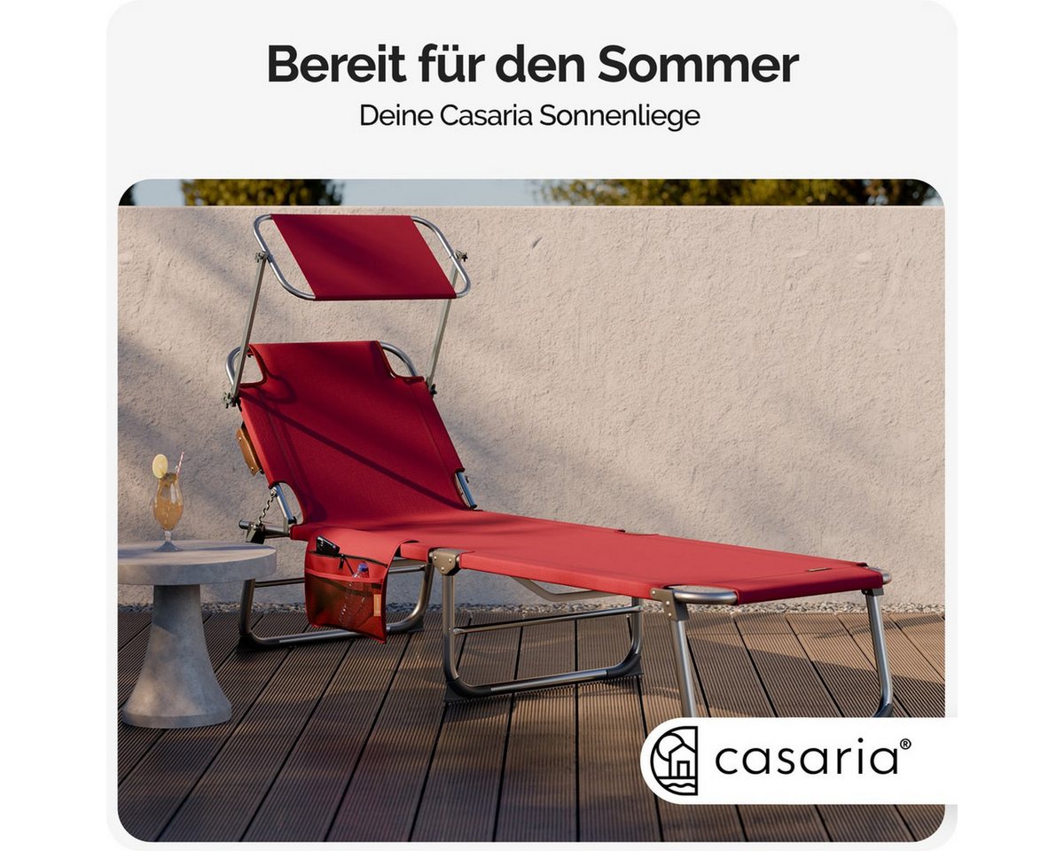 Casaria Gartenliege Ibiza, 1 St., Klappbar Sonnenliege mit Dach Liegestuhl Strand 190x60cm Leicht Rot – Bild 2 von 5