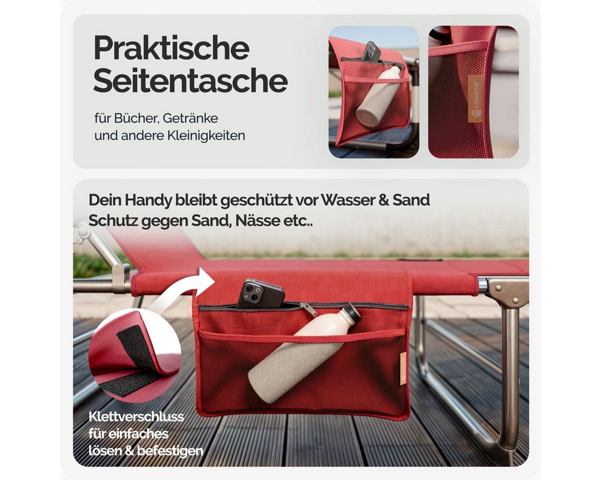 Casaria Gartenliege Ibiza, 1 St., Klappbar Sonnenliege mit Dach Liegestuhl Strand 190x60cm Leicht Rot – Bild 5 von 5