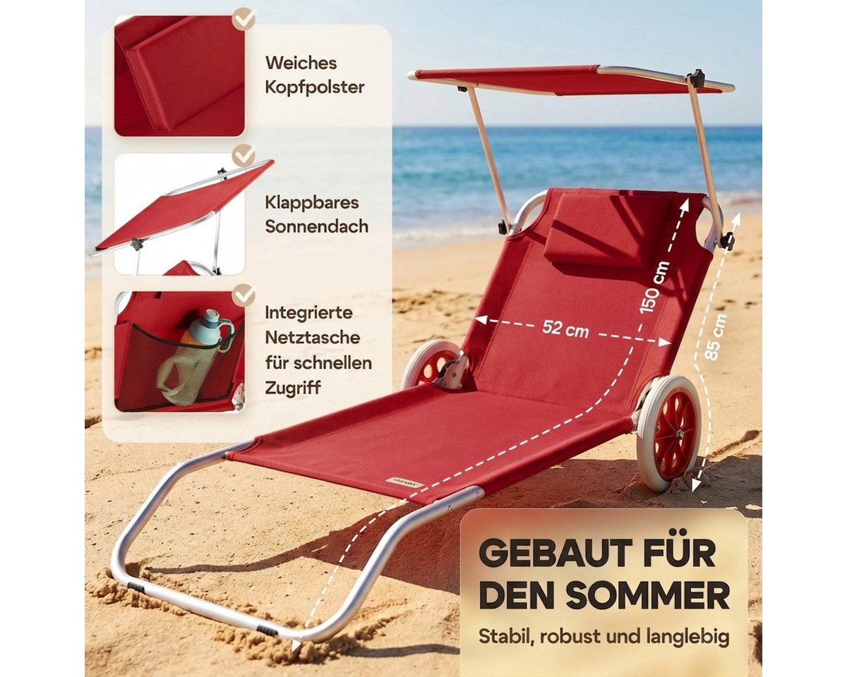 Casaria Gartenliege Kreta, Klappbar mit Rädern & Sonnendach Verstellbar Garten Strandliege – Bild 3 von 5