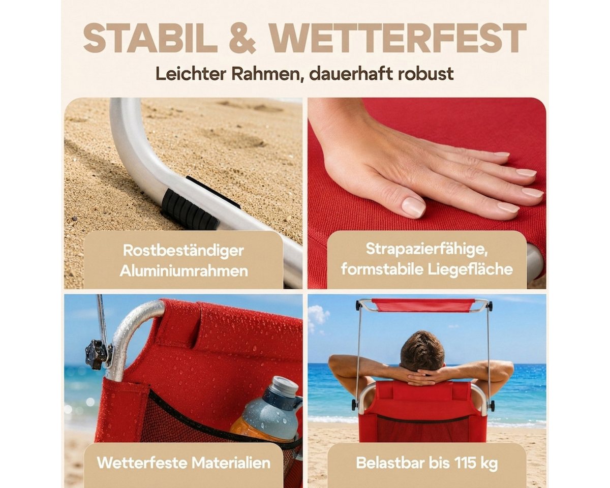 Casaria Gartenliege Kreta, Klappbar mit Rädern & Sonnendach Verstellbar Garten Strandliege – Bild 4 von 5