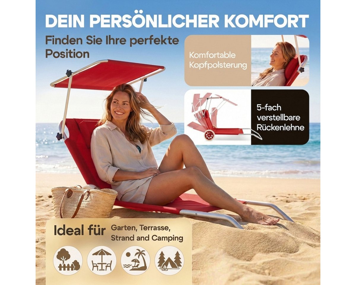 Casaria Gartenliege Kreta, Klappbar mit Rädern & Sonnendach Verstellbar Garten Strandliege – Bild 5 von 5