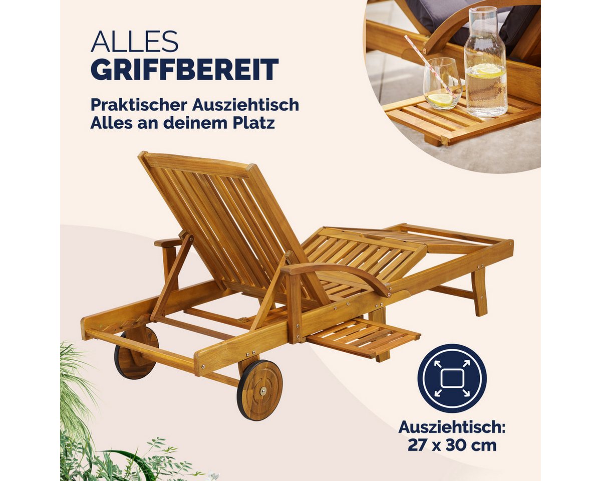 Casaria Gartenliege Tami Sun, 2er Set Klappbar Wetterfest 2 Personen Holz Gartenliege Ablage 196cm – Bild 5 von 5