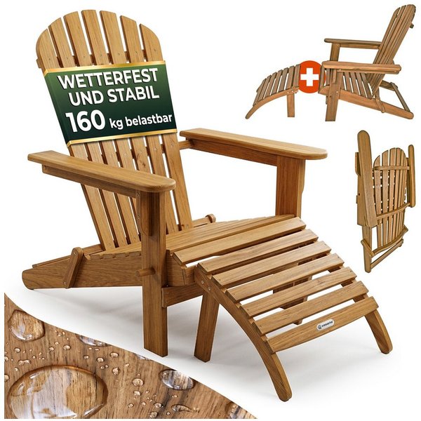 Casaria Gartensessel, Akazie Holz 160kg Belastbar Wetterfest Klappbar Fußstütze Armlehnen