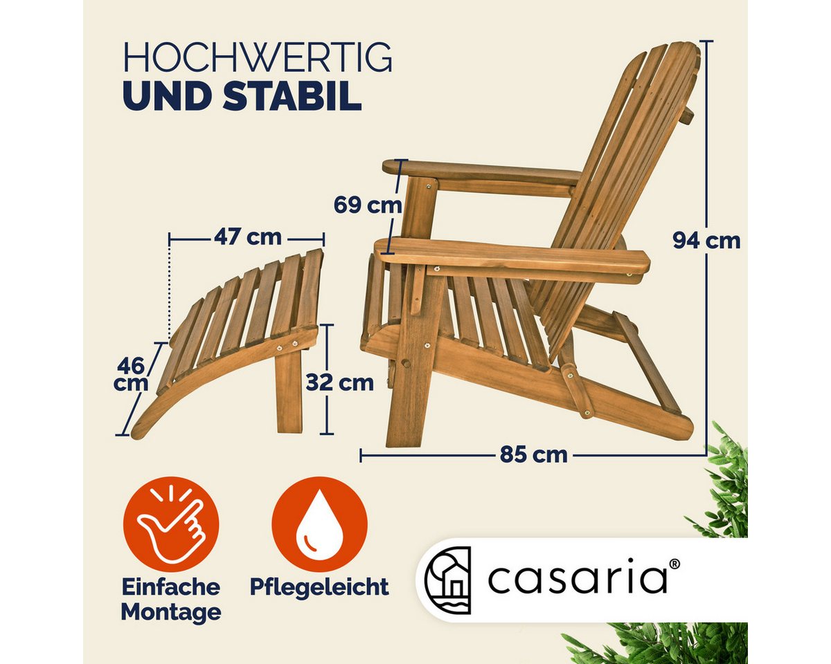 Casaria Gartensessel, Akazie Holz 160kg Belastbar Wetterfest Klappbar Fußstütze Armlehnen – Bild 3 von 5