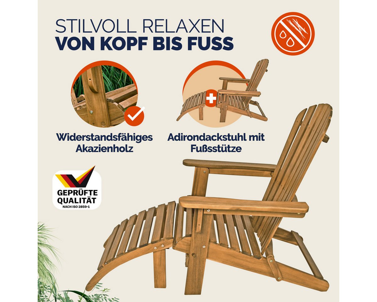 Casaria Gartensessel, Akazie Holz 160kg Belastbar Wetterfest Klappbar Fußstütze Armlehnen – Bild 5 von 5
