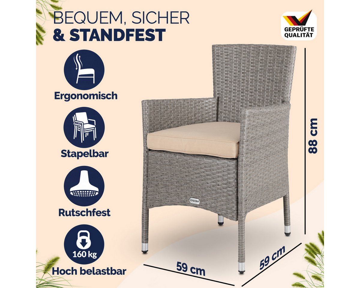 Casaria Gartenstuhl (2 St), Polyrattan 2er Set Stapelbar 7cm Auflagen 160kg Belastbarkeit – Bild 2 von 5