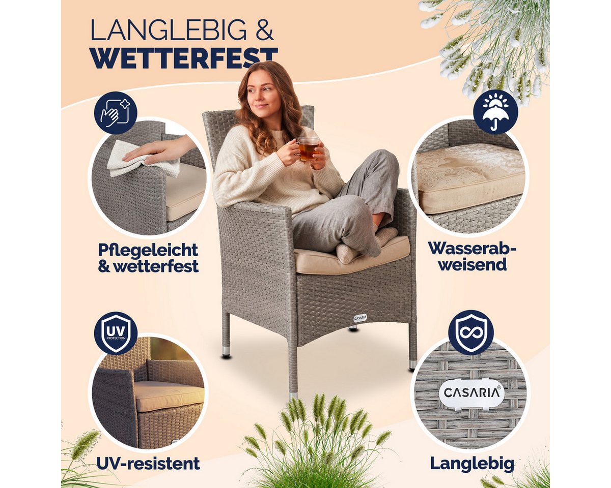 Casaria Gartenstuhl (2 St), Polyrattan 2er Set Stapelbar 7cm Auflagen 160kg Belastbarkeit – Bild 3 von 5
