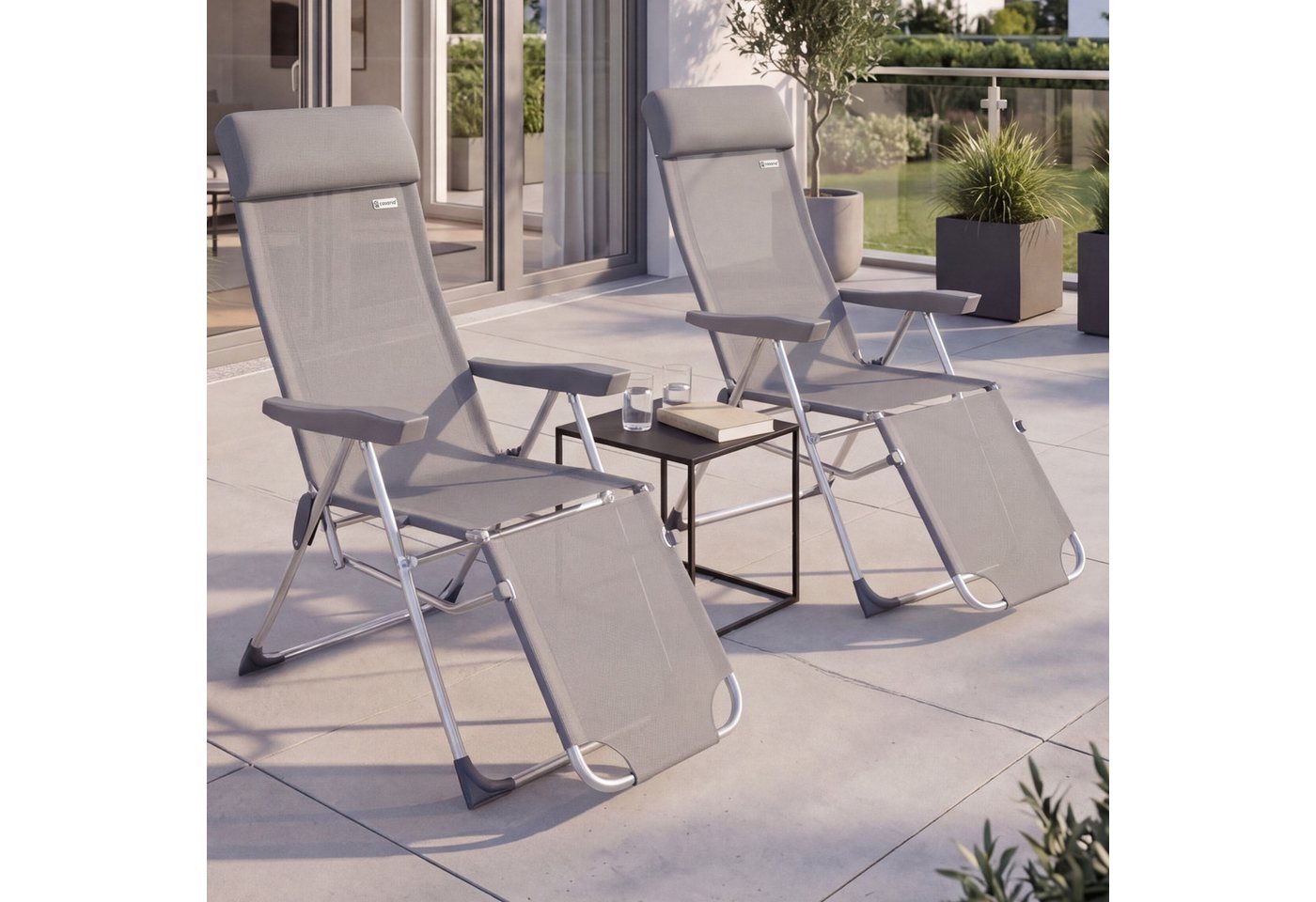 Casaria Gartenstuhl (2 St), 2er Set Hochlehner 6fach Verstellbar Liegefunktion Alu Klappbar Grau – Bild 2 von 5