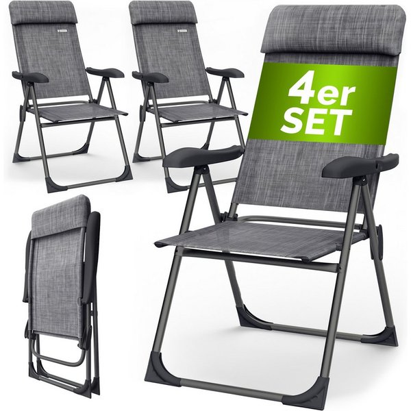 Casaria Gartenstuhl, Klappbar 4er Set 7-fach Verstellbar Alu mit hoher Rückenlehne