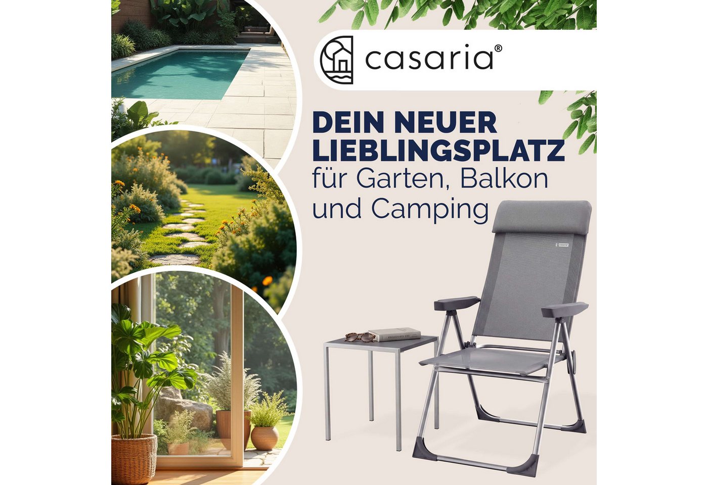 Casaria Gartenstuhl (4 St), Klappbar 4er Set 7-fach Verstellbar Alu mit hoher Rückenlehne – Bild 2 von 5