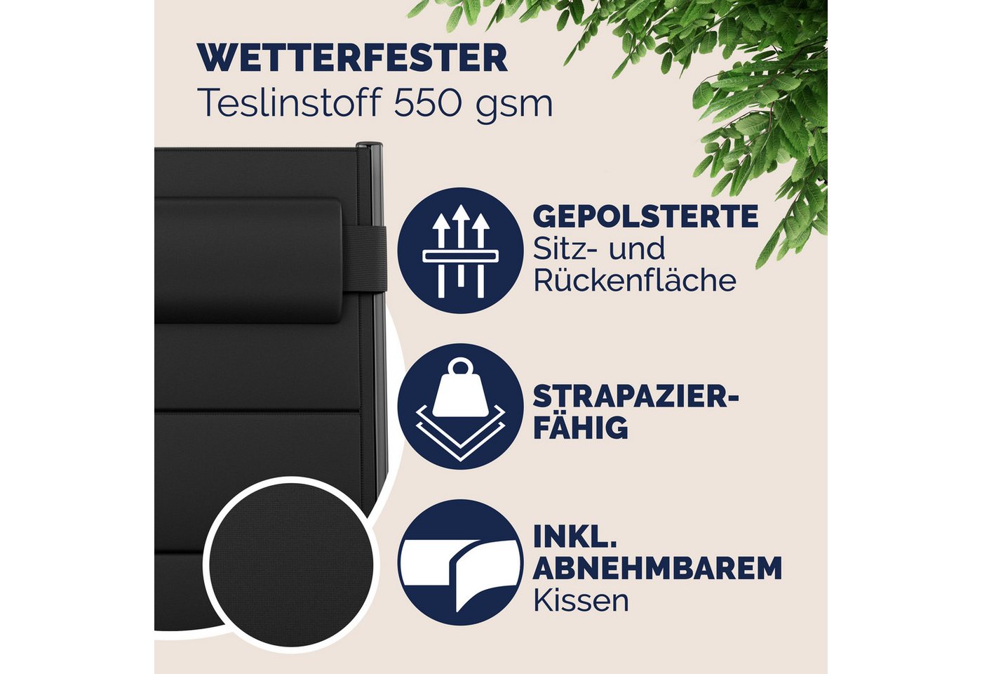Casaria Gartenstuhl Bern Premium (4 St), Lehne 8-Fach Verstellbar Alu Gepolstert 120kg Belastbarkeit Wetterfest – Bild 4 von 5