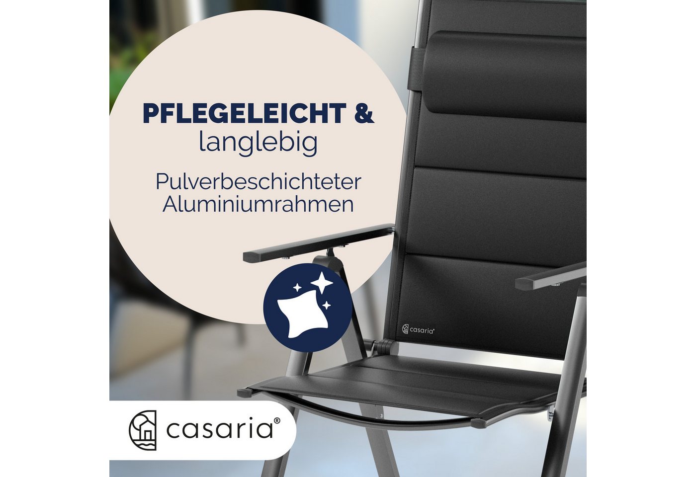 Casaria Gartenstuhl Bern Premium (4 St), Lehne 8-Fach Verstellbar Alu Gepolstert 120kg Belastbarkeit Wetterfest – Bild 5 von 5