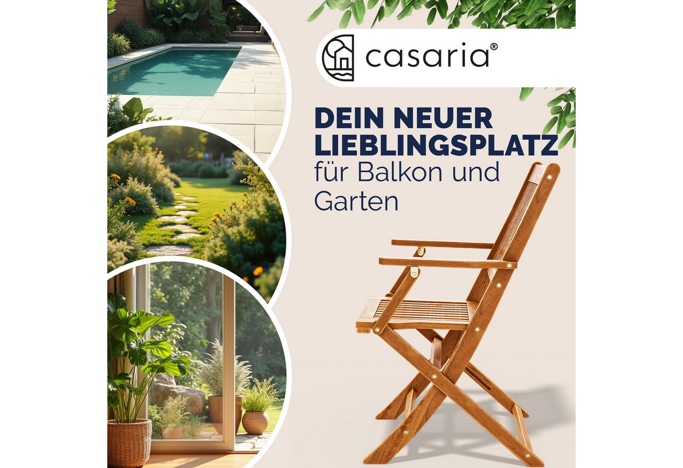 Casaria Gartenstuhl Sydney, Gartenstuhl Holz FSC®-zertifiziert Akazie Klappbar 56x54cm Garten – Bild 2 von 5