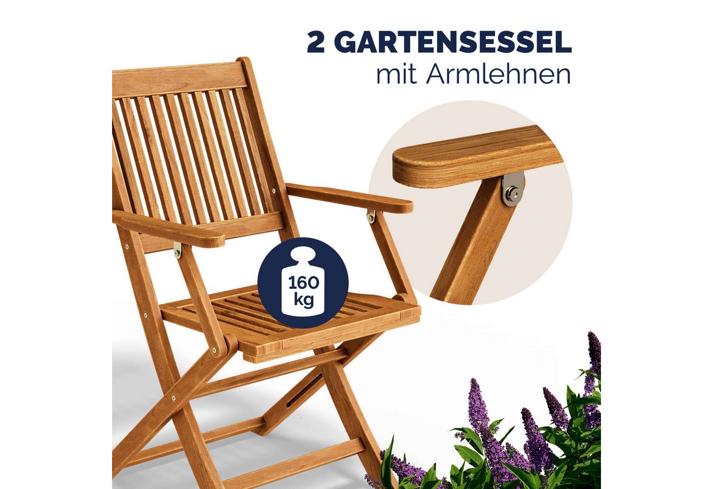 Casaria Gartenstuhl Sydney, Gartenstuhl Holz FSC®-zertifiziert Akazie Klappbar 56x54cm Garten – Bild 3 von 5
