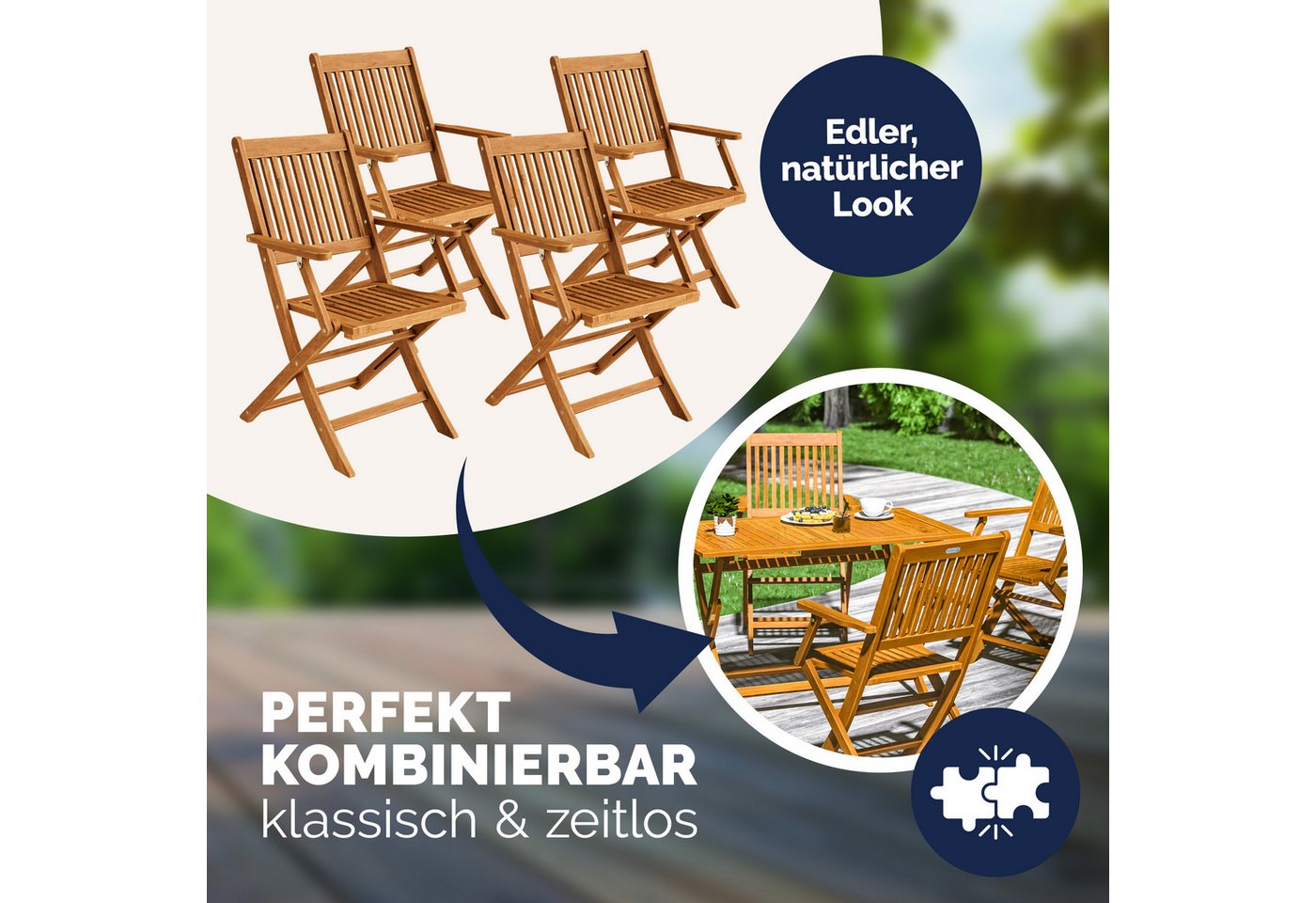 Casaria Gartenstuhl Sydney, Gartenstuhl Holz FSC®-zertifiziert Akazie Klappbar 56x54cm Garten – Bild 4 von 5