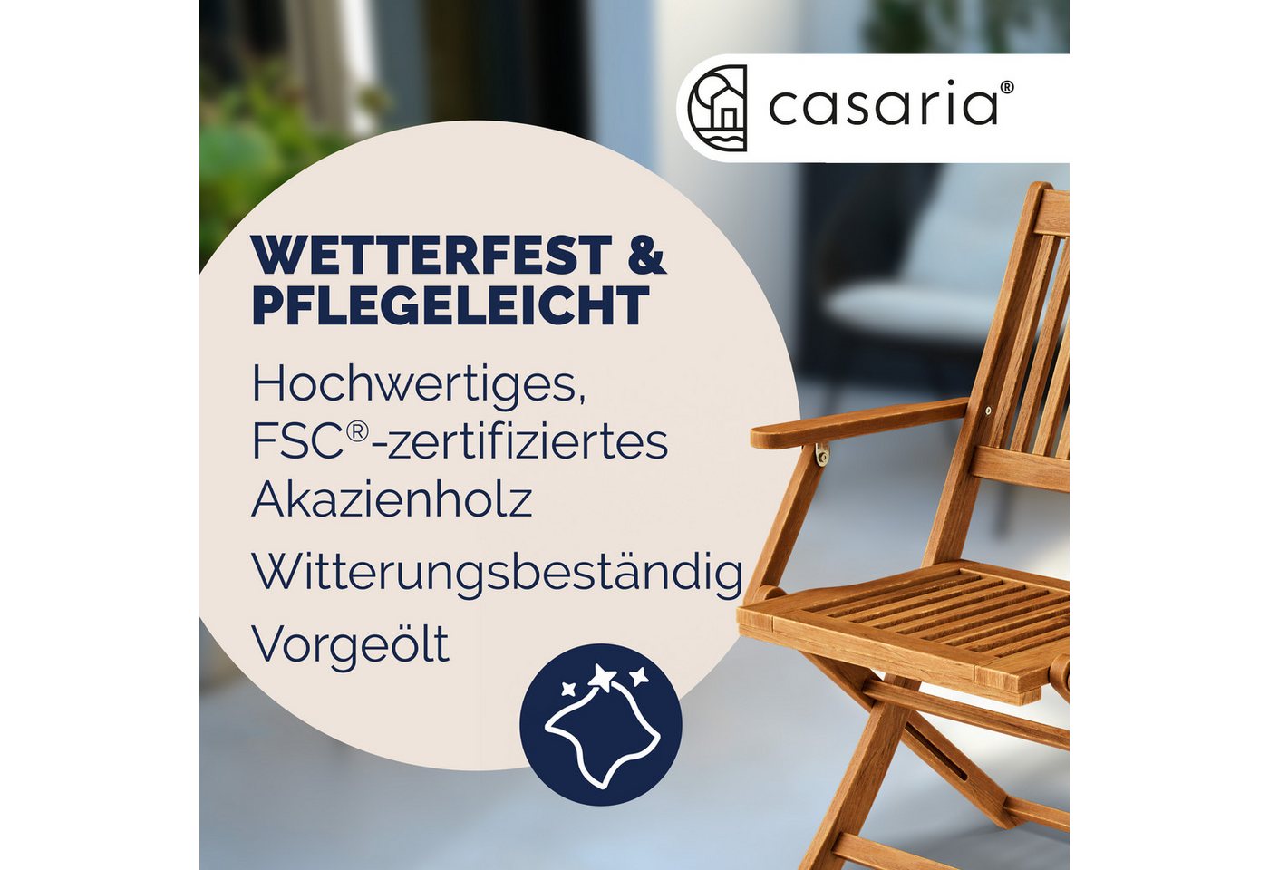 Casaria Gartenstuhl Sydney, Gartenstuhl Holz FSC®-zertifiziert Akazie Klappbar 56x54cm Garten – Bild 5 von 5