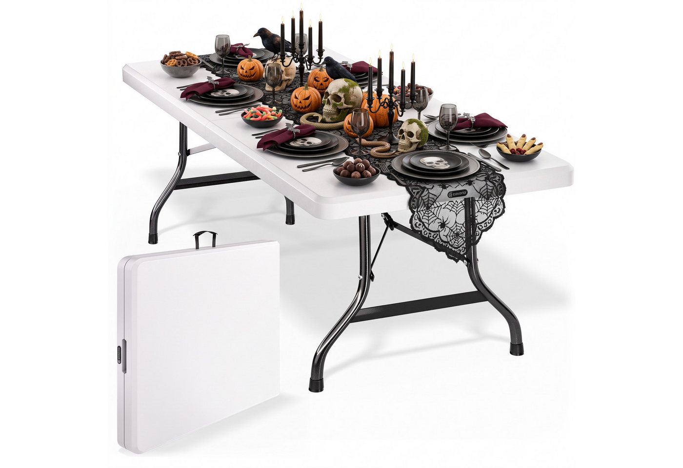 Casaria Gartentisch (1-St), 220 x 70 cm für 10 Personen klappbar Kunststoff Tragegriff wetterfest – Bild 2 von 5