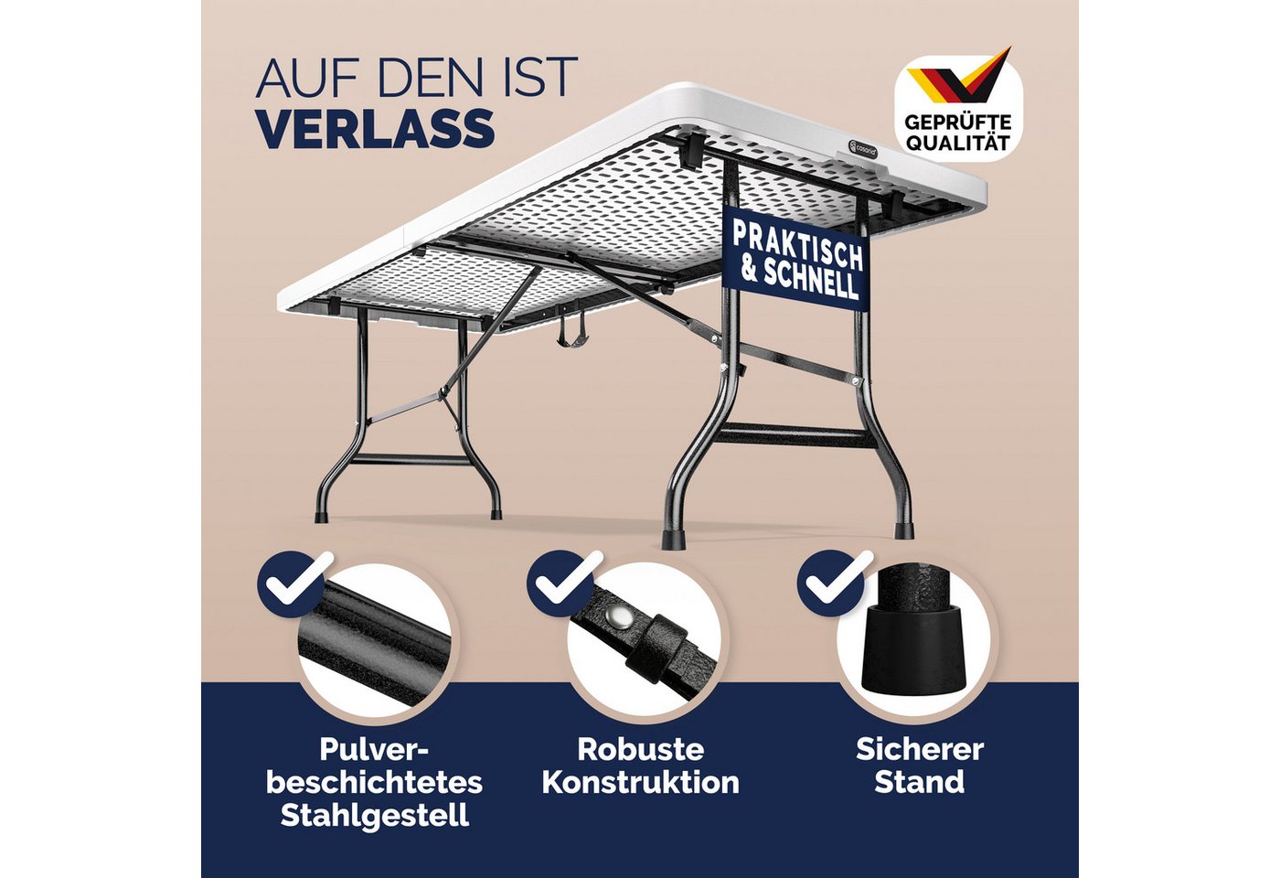Casaria Gartentisch (1-St), 180x75cm Klappbar Wetterfest Tragbar Garten Camping Buffettisch Party – Bild 3 von 5