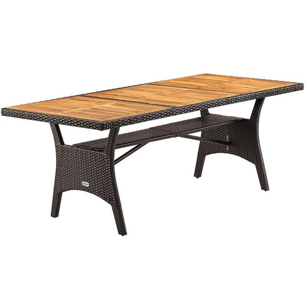 Casaria Gartentisch (1-St), Polyrattan mit Ablage FSC®- zertifiziertes Akazienholz 190x90cm