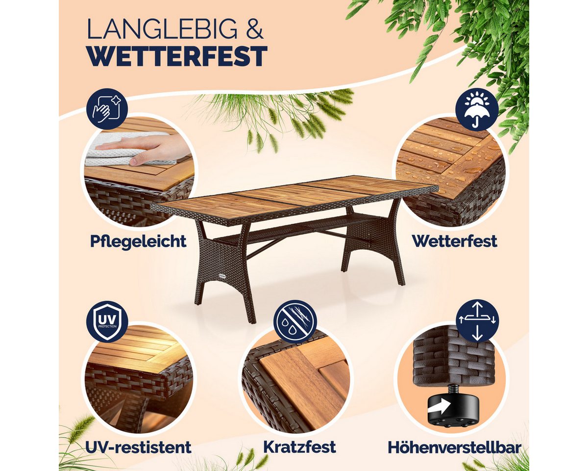 Casaria Gartentisch (1-St), Polyrattan mit Ablage FSC®- zertifiziertes Akazienholz 190x90cm – Bild 4 von 5