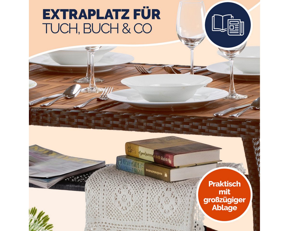 Casaria Gartentisch (1-St), Polyrattan mit Ablage FSC®- zertifiziertes Akazienholz 190x90cm – Bild 5 von 5