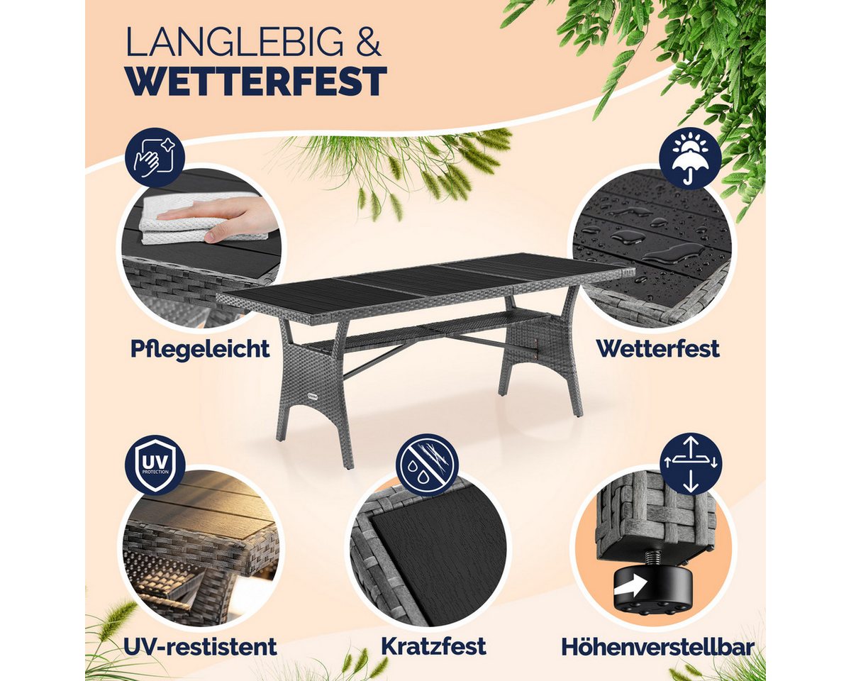 Casaria Gartentisch (1-St), Wetterfest 190x90x75cm WPC Tischplatte Polyrattan inkl. Ablage – Bild 4 von 5