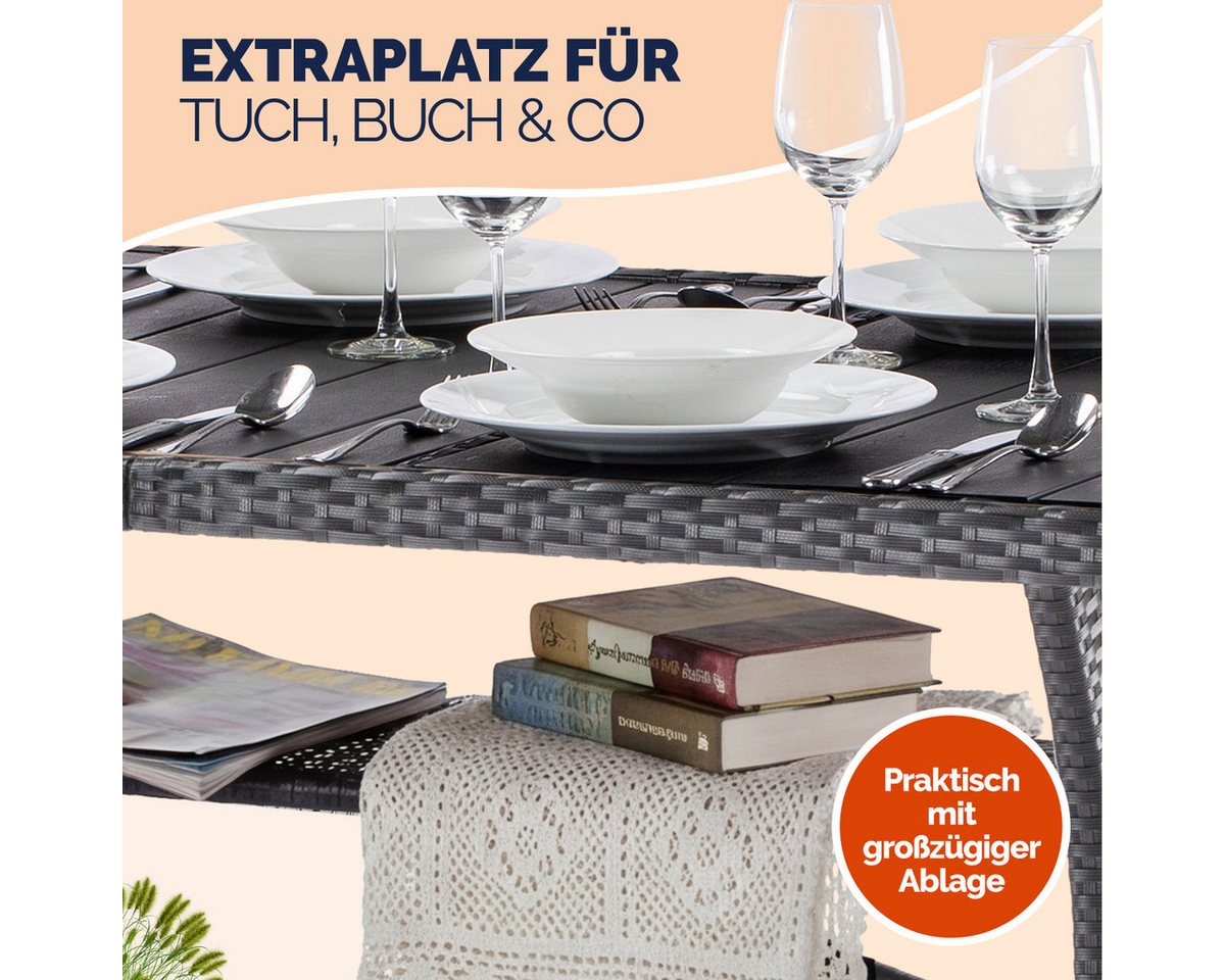 Casaria Gartentisch (1-St), Wetterfest 190x90x75cm WPC Tischplatte Polyrattan inkl. Ablage – Bild 5 von 5