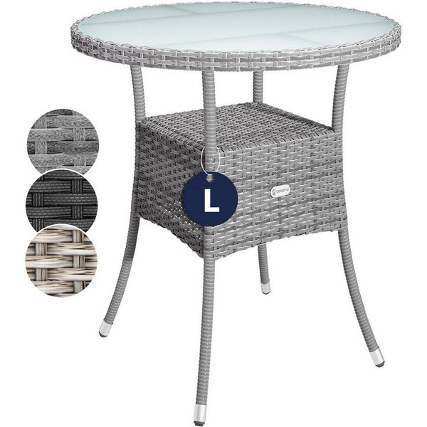Casaria Gartentisch Ø 60 cm, Ø60cm Rund Glasplatte 80kg Belastbarkeit Wetterfest Stabil Outdoor