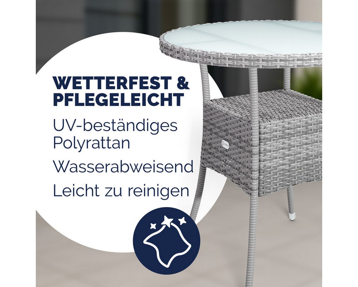 Casaria Gartentisch Ø 60 cm, Ø60cm Rund Glasplatte 80kg Belastbarkeit Wetterfest Stabil Outdoor – Bild 2 von 5