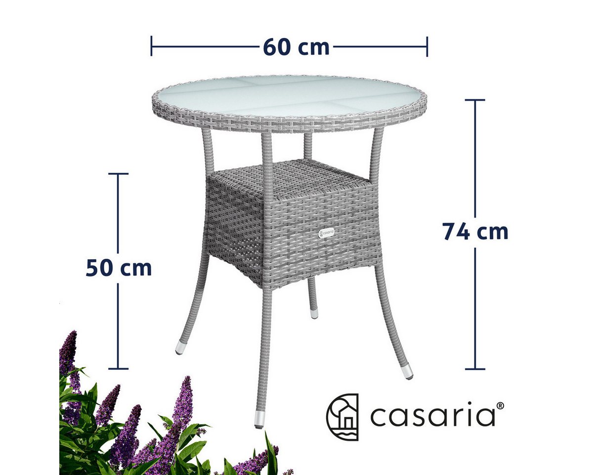 Casaria Gartentisch Ø 60 cm, Ø60cm Rund Glasplatte 80kg Belastbarkeit Wetterfest Stabil Outdoor – Bild 3 von 5