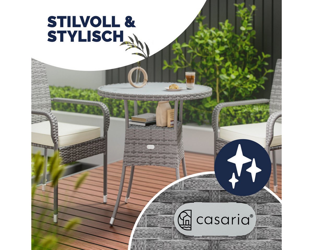 Casaria Gartentisch Ø 60 cm, Ø60cm Rund Glasplatte 80kg Belastbarkeit Wetterfest Stabil Outdoor – Bild 4 von 5