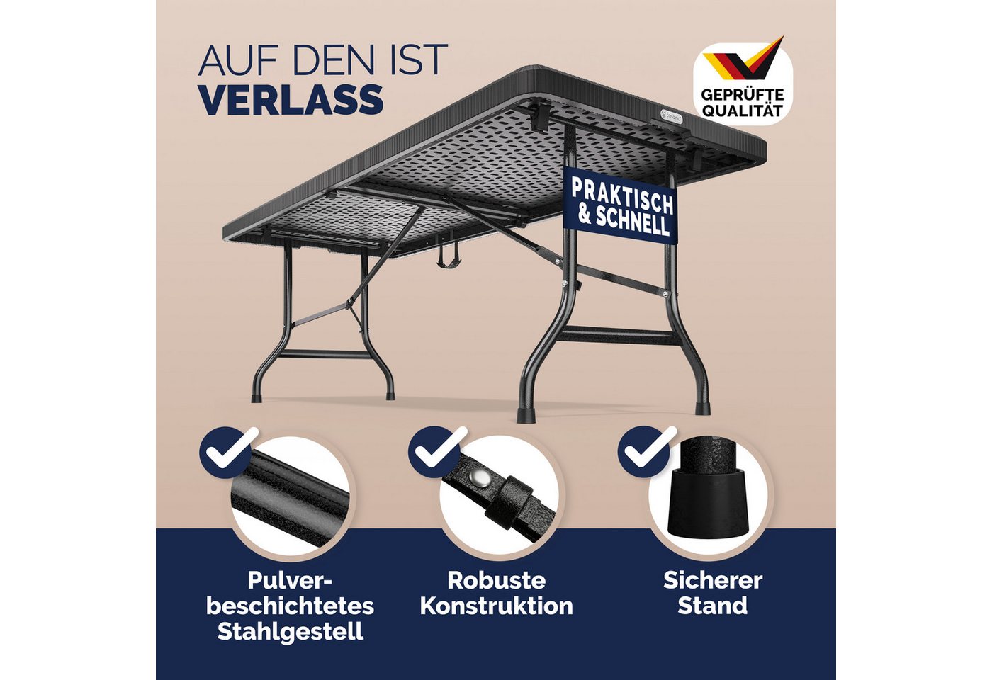Casaria Gartentisch Malmö (1-St), 180x75cm Klappbar Wetterfest Tragbar Garten Camping Buffettisch Party – Bild 4 von 5