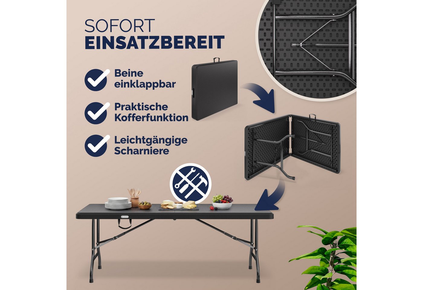 Casaria Gartentisch Malmö (1-St), 180x75cm Klappbar Wetterfest Tragbar Garten Camping Buffettisch Party – Bild 5 von 5