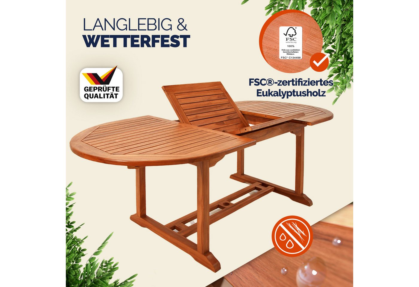 Casaria Gartentisch Vanamo, Wetterfest Klappbar Holz FSC®-zertifiziert 200cm 80kg Belastbarkeit – Bild 3 von 5