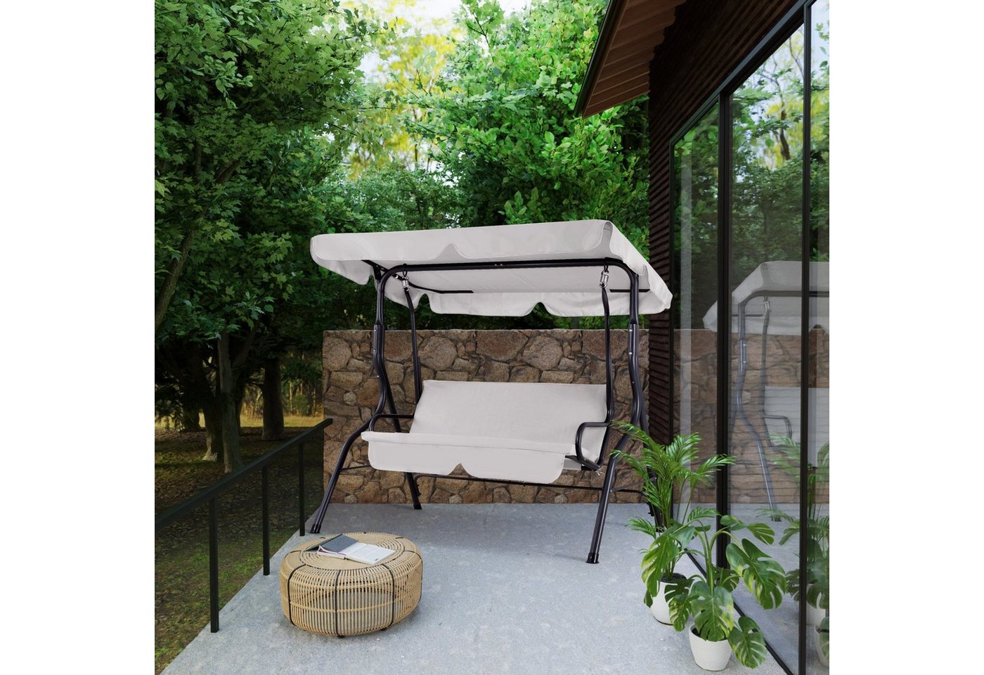 Casaria Hollywoodschaukel, 1 tlg., 2 Sitzer wetterfest Hellgrau 200kg Belastbar Rückenlehne Dach Garten – Bild 2 von 5